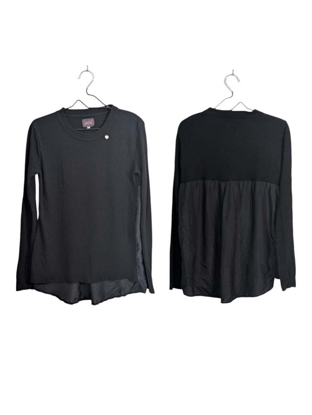 Avoca Anthology Black Wool Angora Cashmere Sweater Top Size S Back Chiffon Cozy